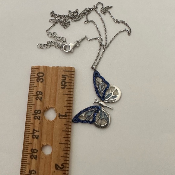 925 Silver butterfly necklace handmade enamel cz stone - Picture 3 of 4